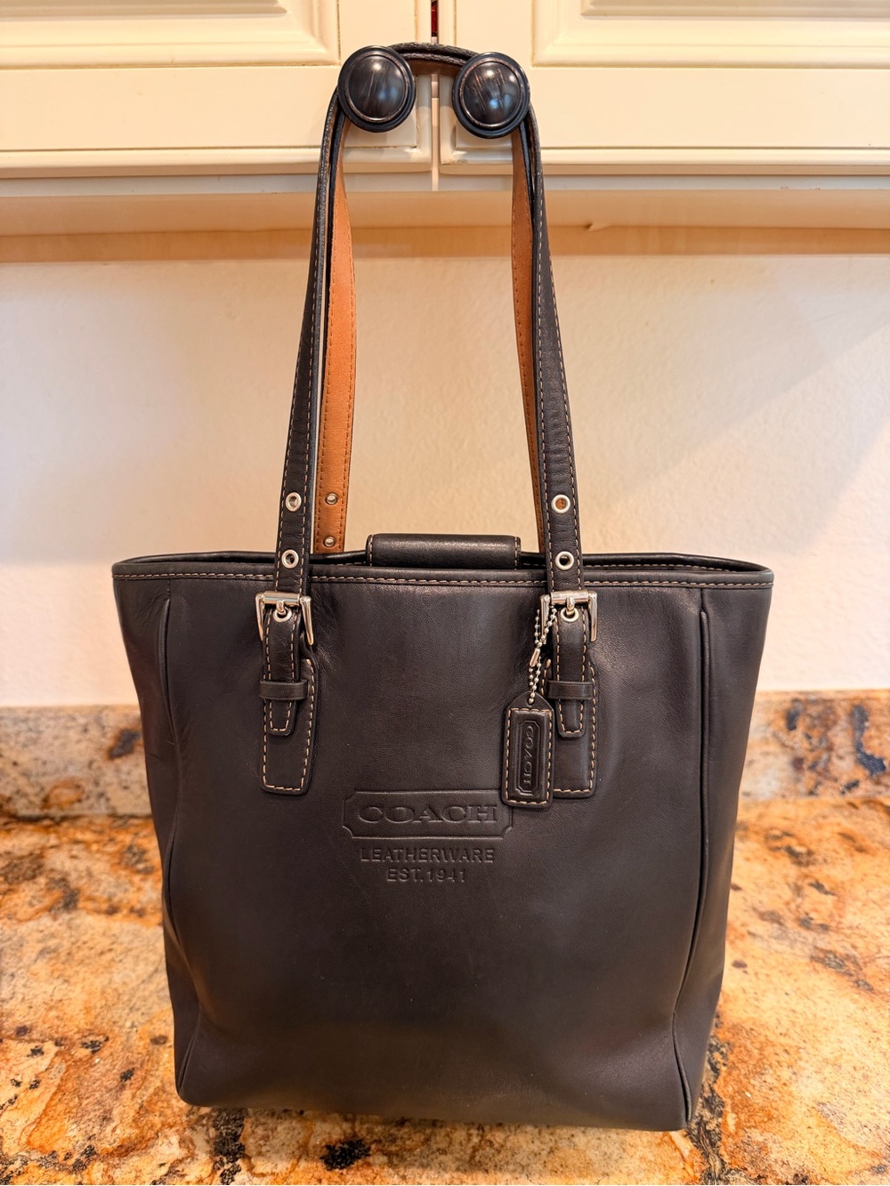 COACH Vintage Black Leather Gallery Tote Bag